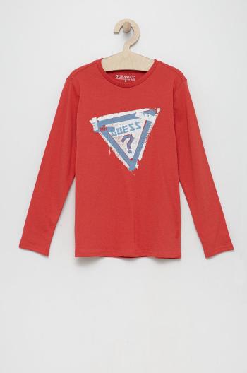 Detská bavlnená košeľa s dlhým rukávom Guess červená farba, s potlačou