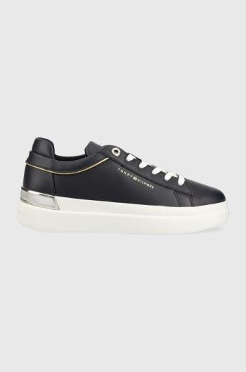 Kožené tenisky Tommy Hilfiger LUX METALLIC CUPSOLE SNEAKER tmavomodrá farba, FW0FW07030