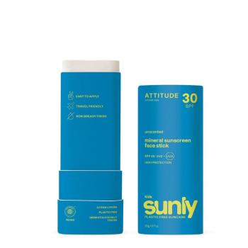 Detská 100% minerálna ochranná tyčinka na tvár a pery od značky ATTITUDE (SPF 30) bez vône, 20g