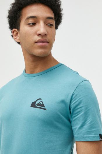 Bavlnené tričko Quiksilver tyrkysová farba, jednofarebné