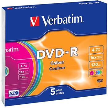 Verbatim DVD-R 16x, COLOURS 5 ks v SLIM krabičke (43557)