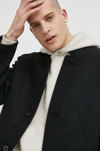 Kabát s prímesou vlny Tom Tailor čierna farba, prechodný,