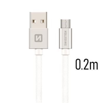 Swissten textilný dátový kábel micro USB 0,2 m strieborný (71522103)