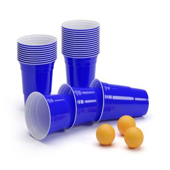 BeerCup Williams, modré párty poháre na beer pong, v štýle amerických univerzít, 473 ml, loptičky a pravidlá