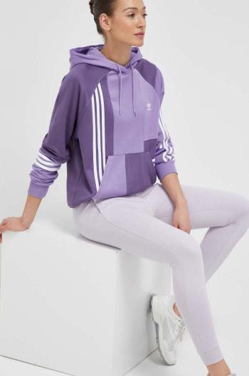 Mikina adidas Originals dámska, fialová farba, s kapucňou, vzorovaná