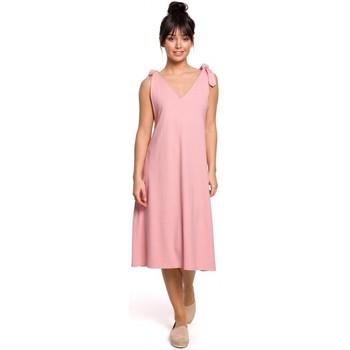 Be  Šaty B148 Trapézové šaty s viazankou - ružové  viacfarebny