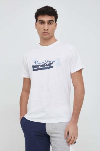 Bavlnené tričko Pepe Jeans Rafa biela farba, s potlačou