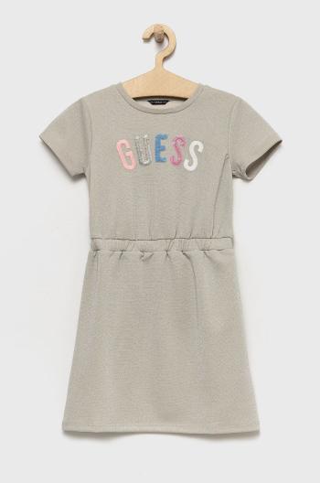 Dievčenské šaty Guess šedá farba, midi, rovný strih