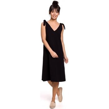 Be  Šaty B148 Trapézové šaty s viazankou - čierne  viacfarebny