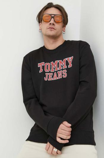 Bavlnená mikina Tommy Jeans pánska, čierna farba, s potlačou