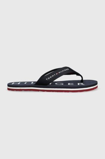 Žabky Tommy Hilfiger ESSENTIAL CORP FLIP dámske, tmavomodrá farba, na plochom podpätku, FW0FW07419