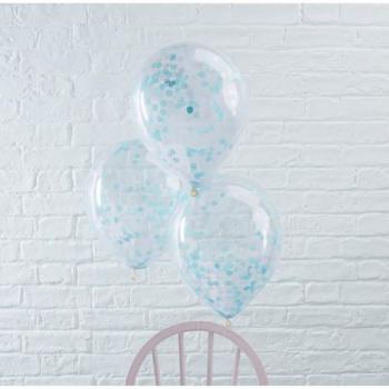 Balóniky 30 cm - transparentné s modrými konfetami - 6 ks - UNIQUE