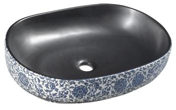 SAPHO - PRIORI keramické umývadlo, 60x40 cm, farba čierna s modrou maľbou PI026