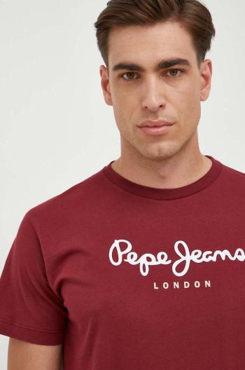 Bavlnené tričko Pepe Jeans Eggo bordová farba, s potlačou