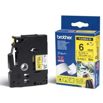 Brother TZ-FX611 / TZe-FX611, 6mm x 8m, čierna tlač/žltý podklad, originálna páska