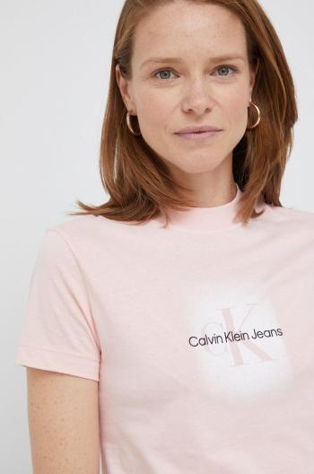 Bavlnené tričko Calvin Klein Jeans ružová farba,
