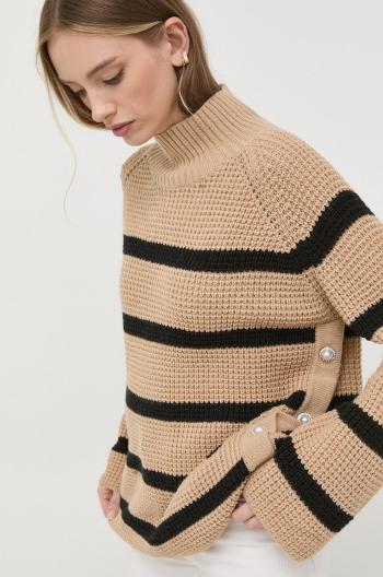 Vlnený sveter Custommade dámsky, béžová farba, s polorolákom