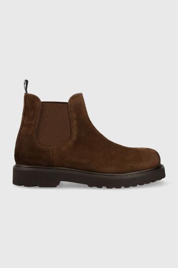 Semišové topánky chelsea Tommy Jeans TJM CHELSEA HIGH BOOT pánske, hnedá farba, EM0EM01205