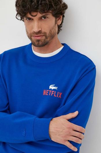 Bavlnená mikina Lacoste x Netflix pánska, tmavomodrá farba, vzorovaná