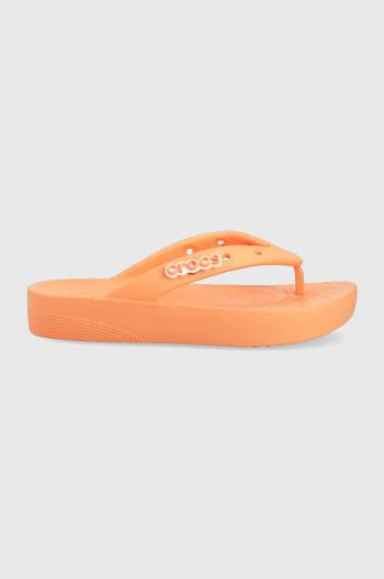 Žabky Crocs CLASSIC PLATFORM 207714 dámske, oranžová farba, na platforme