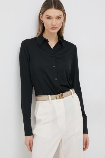 Košeľa Calvin Klein dámska, čierna farba, regular, s klasickým golierom