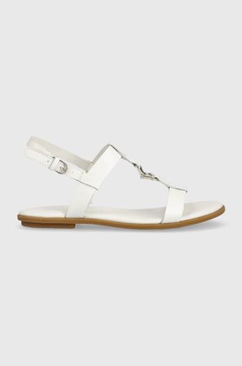 Kožené sandále Tommy Hilfiger TH FLAT SANDAL dámske, biela farba