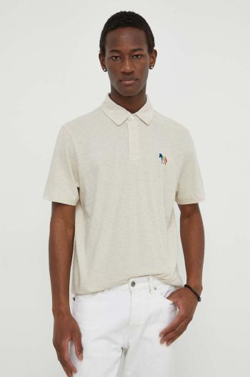 Polo tričko s prímesou ľanu PS Paul Smith béžová farba, s nášivkou, M2R.980XE.M22021