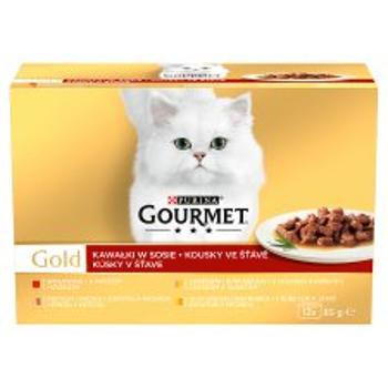 GOURMET GOLD Multipack 8(12x85g) hovädzie/morka s kačicou/losos s kuraťom/kura s pečeňou v šťave