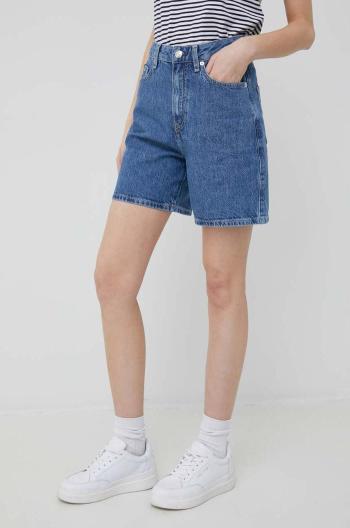 Rifľové krátke nohavice Tommy Hilfiger dámske, jednofarebné, vysoký pás