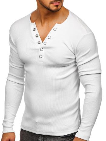 Biele pánske tričko s dlhými rukávmi bez potlače BOLF 145362