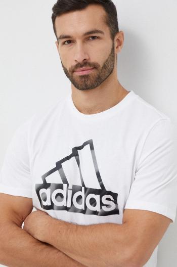 Bavlnené tričko adidas biela farba, s potlačou