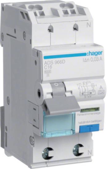 Hager ADS966D ochranný prúdový spínač    1-pólový 16 A 0.03 A 240 V