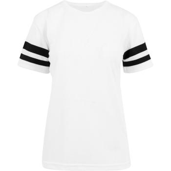 Build Your Brand Dámske športové sieťované tričko s pásikavými rukávmi - Biela / čierna | XL