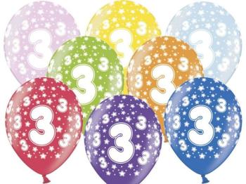 Silné balóny 30 cm metalický mix - narodeniny č. 3 - PartyDeco