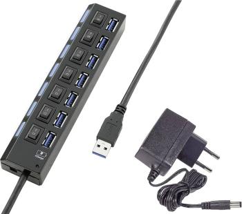 Renkforce  7 portů USB 3.0 hub možné spínať jednotlivo, so stavovými LED, s nabíjacím portom pre iPad čierna