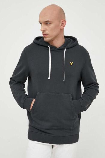 Bavlnená mikina Lyle & Scott pánska, čierna farba, s kapucňou, jednofarebná