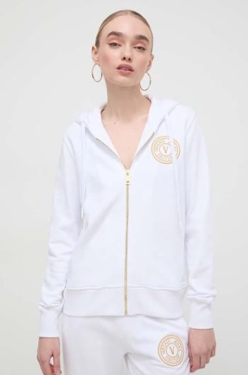 Bavlnená mikina Versace Jeans Couture dámska, biela farba, s kapucňou, s nášivkou, 76HAIT02 CF01T