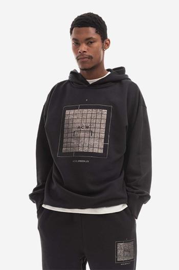 Bavlnená mikina A-COLD-WALL* Foil Grid Hoodie ACWMW074 BLACK pánska, čierna farba, s kapucňou, s potlačou