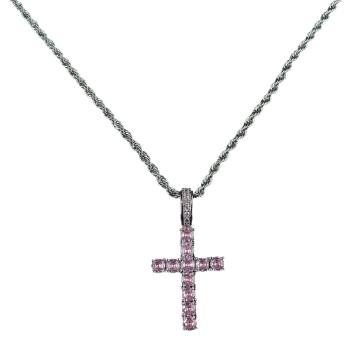 Náhrdelník Zircon Cross Strieborná/Ružová KP22768