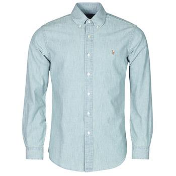 Polo Ralph Lauren  Košele s dlhým rukávom CHEMISE AJUSTEE EN CHAMBRAY DENIM COL BOUTONNE  LOGO PONY PLAYER  Modrá