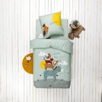 Blancheporte Detská posteľná bielizeň Cocorico s potlačou, bavlna svetlá tyrkysová napínacia plachta 90x190cm