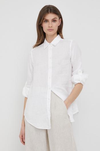 Ľanová košeľa Lauren Ralph Lauren dámska, biela farba, regular, s klasickým golierom