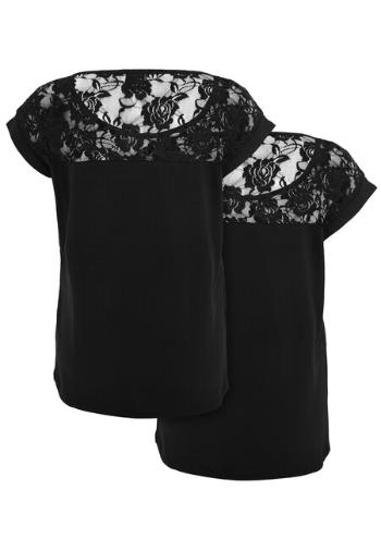 Urban Classics Ladies Top Laces Tee 2-Pack black+black - XS