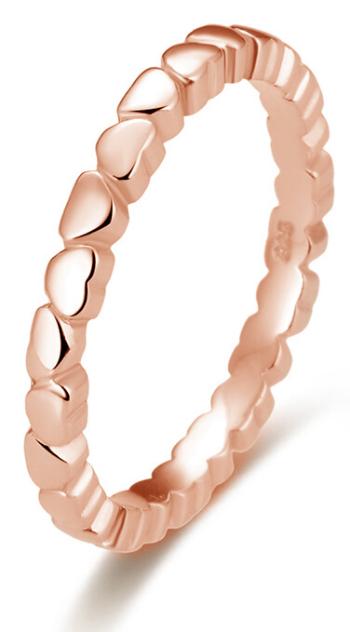 Beneto Pozlátený strieborný prsteň so srdiečkami AGG344-ROSE 54 mm