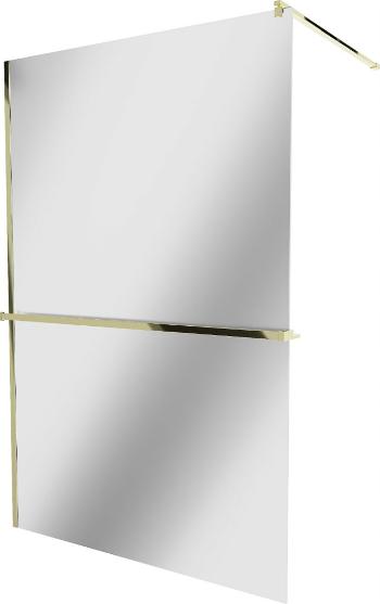 MEXEN/S - KIOTO Sprchová zástena WALK-IN s poličkou a držiakom uterákov 90 x 200 cm, zrkadlové 8 mm, zlatá 800-090-121-50-50
