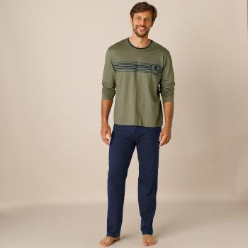 Blancheporte Pyžamo s nohavicami a dlhým rukávom khaki/nám.modrá 78/86 (S)
