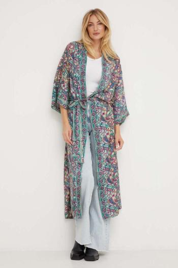 Hodvábne kimono Answear Lab zelená farba, oversize, vzorovaná