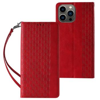 MG Magnet Strap knižkové kožené puzdro na iPhone 13 Pro, červené