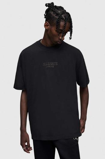 Bavlnené tričko AllSaints čierna farba, s nášivkou