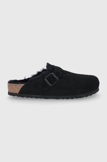 Semišové papuče Birkenstock Boston VL/Fell čierna farba